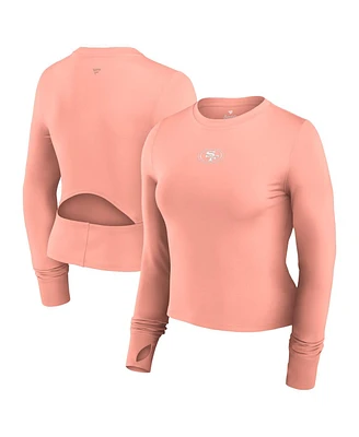 Fanatics Women's Coral San Francisco 49ers Studio Fitted Long Sleeve Gym Top