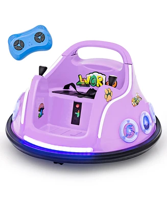 Gymax 12V Kids Ride on Bumper Car Remote Control w/ Flashing Led Light & Music Pink