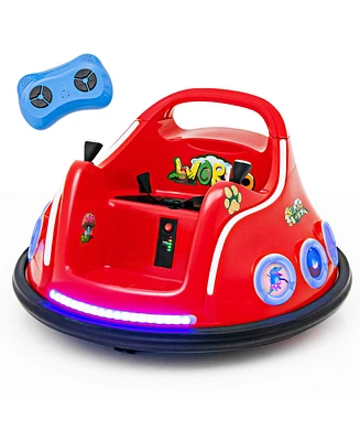 Gymax 12V Kids Ride on Bumper Car Remote Control w/ Flashing Led Light & Music Pink