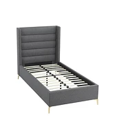 Inspired Home Kavion Linen Platform Bed Full Size