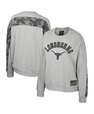 Colosseum Women's Heather Gray Texas Longhorns Oht Military Appreciation Flag Rank Dolman Pullover Sweatshirt