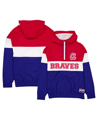 New Era Men's Blue Atlanta Braves Ripstop Raglan Quarter-Zip Hoodie Windbreaker Jacket