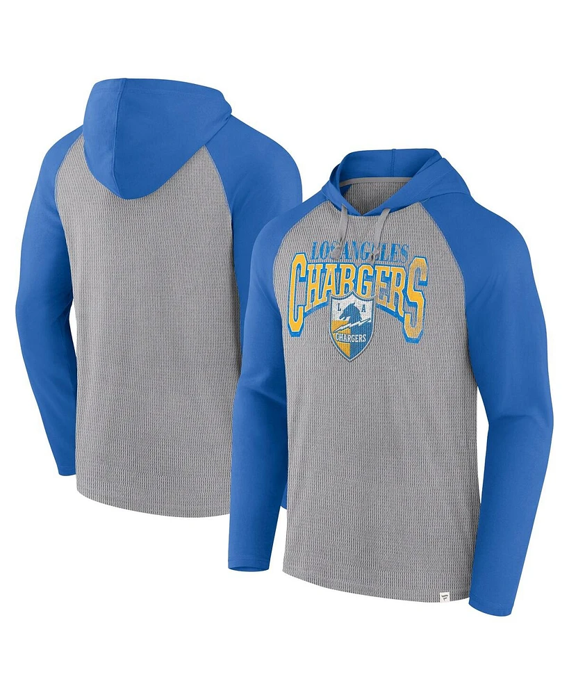 Fanatics Men's Gray/Powder Blue Los Angeles Chargers Under Center Long Sleeve Hoodie T-Shirt