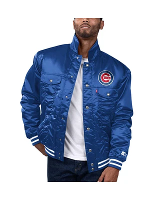 Levi's Men's Royal Chicago Cubs Silver Tab Satin Full-Snap Trucker Jacket