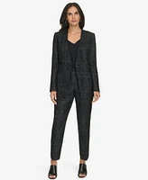 Calvin Klein Womens Collarless Metallic Jacquard Blazer Ankle Pants