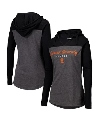 Camp David Women's Heather Charcoal Syracuse Orange Knockout Color Block Hoodie V-Neck Long Sleeve T-Shirt