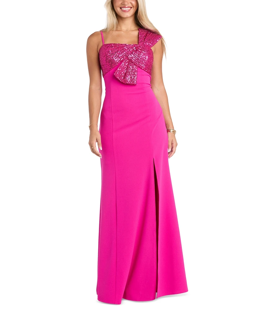 Morgan & Company Juniors' Sequin-Trim Square-Neck Sleeveless Gown