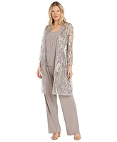 R & M Richards Women's Embellished Sheer Long Jacket, Sleeveless Top and Pants Set