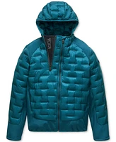 Tumi Men's Quilted Mixed-Media Full-Zip Hooded Jacket