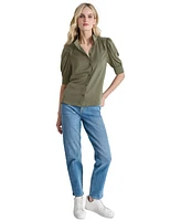 Dkny Jeans Women's Stand Collar Puff-Sleeve Shirt