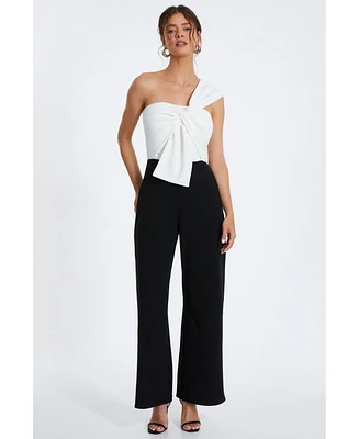 Quiz Women's One-Shoulder Scuba Crepe Knot Front Jumpsuit