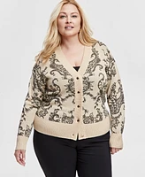 Jm Collection Plus Print Metallic-Threaded Cardigan, Exclusively at Macy's