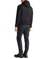 Tumi Men's Asymmetrical Quilted Mixed-Media Full-Zip Hooded Jacket