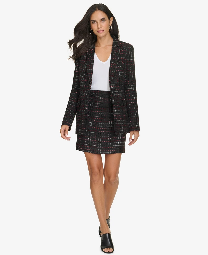 Calvin Klein Women's One-Button Plaid Tweed Blazer