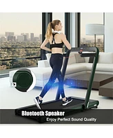 Skonyon 4.75HP 2 In 1 Folding Treadmill with Remote App Control-Green