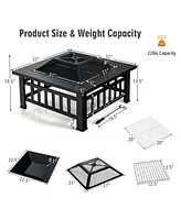 Skonyon 32 Inch 3 in 1 Outdoor Square Fire Pit Table with Bbq Grill and Rain Cover for Camping