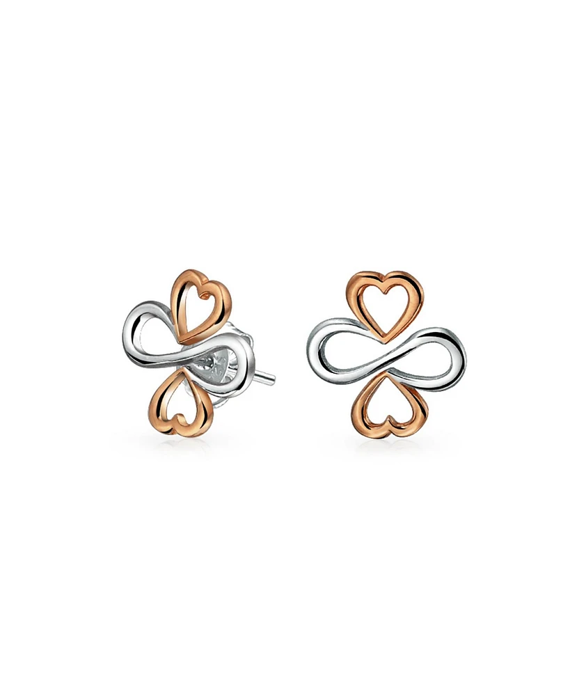 Bling Jewelry Ayllu Amulet Talisman Intertwine Symbol Heart Infinity Clover For Love Luck Unity Stud Earrings For Women Two Tone Rose Gold Plated Ster