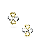 Bling Jewelry Ayllu Amulet Talisman Intertwine Symbol Heart Infinity Clover For Love Luck Unity Stud Earrings For Women Two Tone Gold Plated Sterling