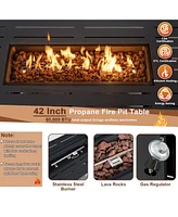 Skonyon 42 Inch 60 000 Btu Rectangular Propane Fire Pit Table with Waterproof Cover