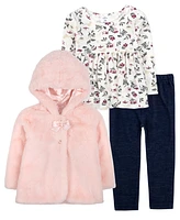 Baby Essentials Girl Floral Tunic Top, Hooded Jacket & Pant, 3-Piece Set