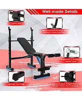 Skonyon Adjustable Weight Bench and Barbell Rack Set with Weight Plate Post