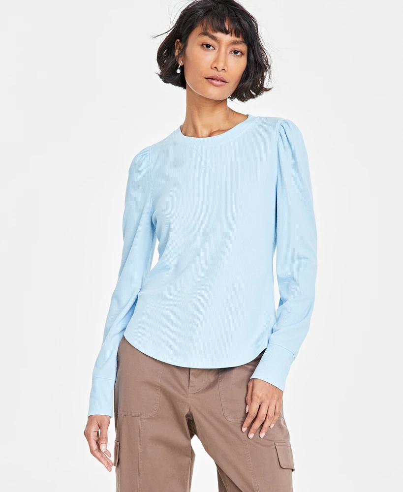 On 34th Women's Crewneck Waffle-Knit Top, Created for Macy's