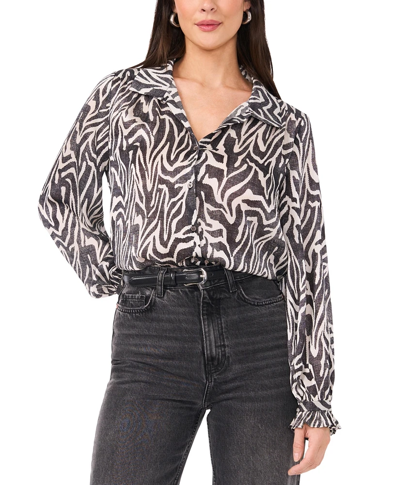 Vince Camuto Women's Printed Ruffled-Cuff Button-Down Top