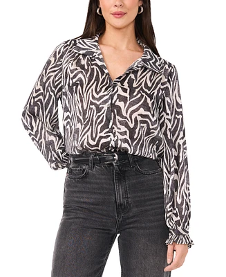 Vince Camuto Women's Printed Ruffled-Cuff Button-Down Top