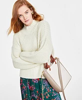 On 34th Women's Mock Neck Drop-Shoulder Lurex Sweater, Created for Macy's