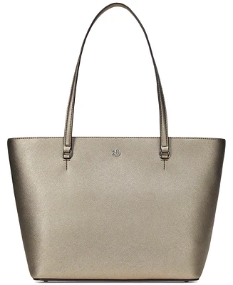 Lauren Ralph Crosshatch Leather Medium Karly Shopper Tote