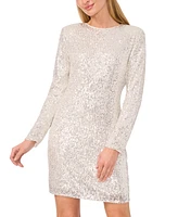 CeCe Women's Round-Neck Long-Sleeve Fitted Sequin Mini Dress