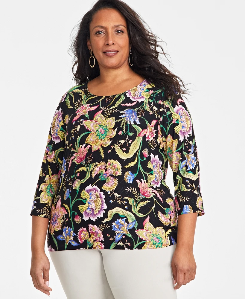 Jm Collection Plus Size Mirella Garden Jacquard T-Shirt, Exclusively at Macy's