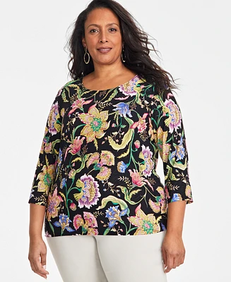 Jm Collection Plus Mirella Garden Jacquard T-Shirt, Exclusively at Macy's