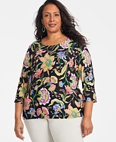 Jm Collection Plus Size Mirella Garden Jacquard T-Shirt, Exclusively at Macy's