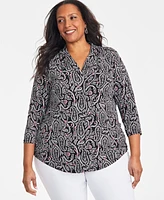 Jm Collection Plus Paisley Fern Printed Top, Exclusively at Macy's