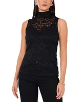 1.state Women's Sleeveless Mock-Neck Floral Lace Top