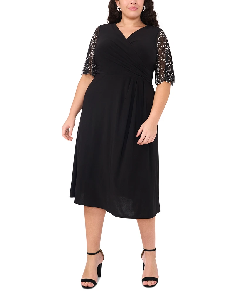 Msk Plus Sheer-Sleeve Fit & Flare Dress