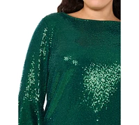 Msk Plus Sequinned Bell-Sleeve Boat-Neck Top