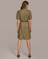 Donna Karan Women's Houndstooth Belted Short-Sleeve Dress