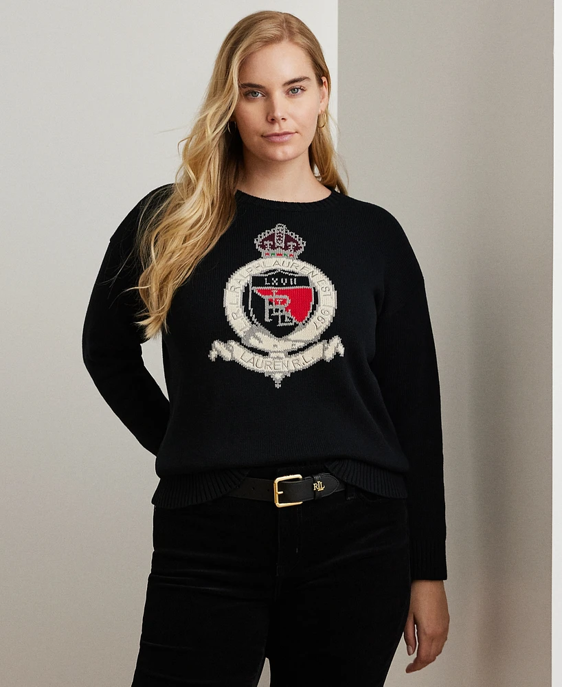 Lauren Ralph Plus Intarsia-Knit Crest Sweater