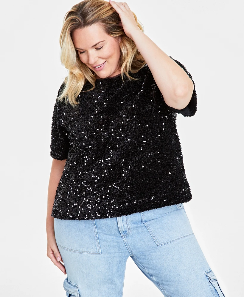 On 34th Trendy Plus Sequined Velvet Top, Exclusively at Macy's