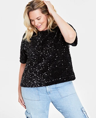 On 34th Trendy Plus Sequined Velvet Top, Exclusively at Macy's
