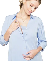 Marion Maternity No-Gap 3/4 Sleeve Nursing Button Down Shirt with Bra Concealing Design Tencel