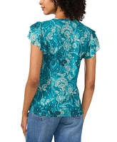 Vince Camuto Women's Metallic Paisley Flutter-Sleeve Top