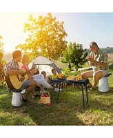 Sugift 3 Pieces Folding Camping Table Stool Set with 2 Retractable Led Stools