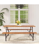 Sugift 6-Person Outdoor Dining Table Picnic Table and Bench Set with 2 Inch Umbrella Hole