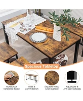 Sugift 4 Pieces Space-Saving Dining Table Set with Bench and 2 Stools