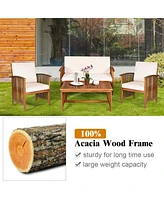 Inolait Sugift 4 Pieces Patio Solid Wood Furniture Set with Water Resistant Cushions