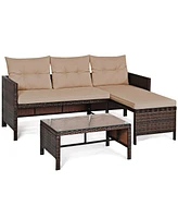 Sugift 3 Pieces Outdoor Patio Corner Rattan Sofa Set