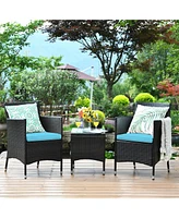 Sugift 3 Pieces Ergonomic Wicker Patio Conversation Set